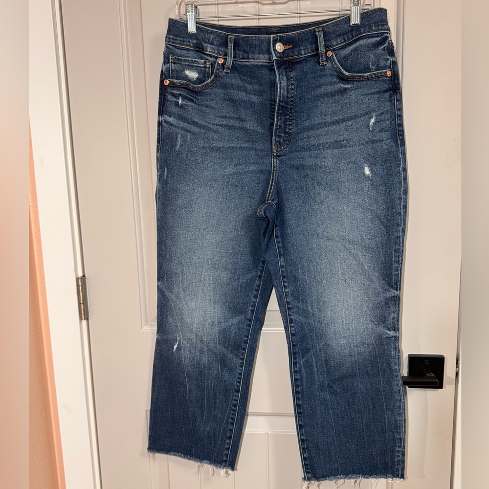 Express Distressed Blue Cropped Jeans